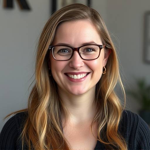 Portrait of Emily Carter, MFA, Professor of Graphic Design, with a creative and approachable demeanor.