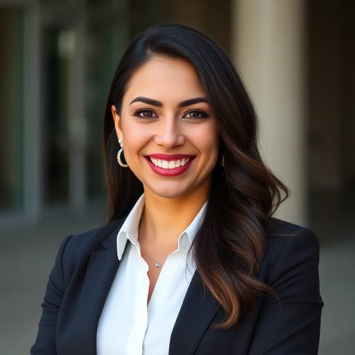 Portrait of Sophia Rodriguez, JD, Professor of Business Law, looking confident and professional.